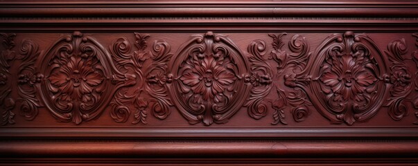 Wall Mural - Detailed patterns carved in rich antique wood, textured background