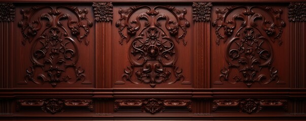 Canvas Print - Detailed patterns carved in rich antique wood, textured background