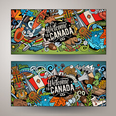 Wall Mural - Cartoon vector doodle set of Canada banners templates