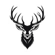 Wildlife Forest Animal Portrait Logo - Vector Illustration of a Majestic Deer Head with Horns (Stag/Hart) - Black Silhouette Isolated on White Background and PNG