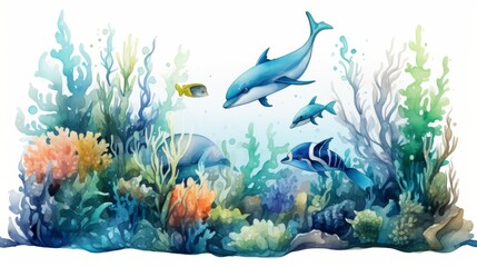 Wall Mural - world ocean day Or World Oceans Day June 8 watercolor style Generative AI