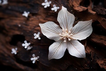 Sticker - bark and flower with snowflakes background