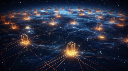 Wall Mural - dynamic cyberspace: neon glow and digital network connections, abstract 3d render