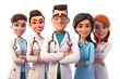Smiling group of doctors characters isolated. Clinic medicine workers collective, medical team. Ai generative cartoon characters on transparent png background