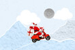 © deagreez - Creative abstract template collage of funny santa claus scooter have fun delivery new year snowy atmosphere christmas celebration x-mas