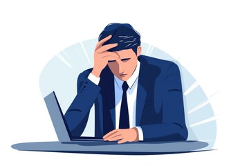 Wall Mural - Tired businessman holding his head in hands on white background