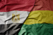 big waving national colorful flag of bolivia and national flag of egypt .