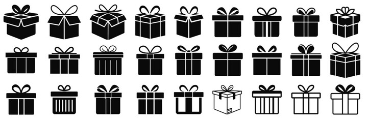 Gift box for the holiday. Silhouette of boxes in black. Vector gift box symbol. 