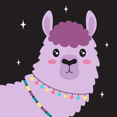 Wall Mural - card with cute llama, flat style