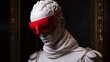 the sculpture of a statue with red blindfold, conceptual playlists