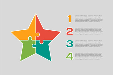 Wall Mural - Diagram infographic 4 steps, star puzzle