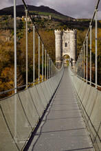 Shaky Bridge. The Suspension Bridge Over The Rhone River In Rochemaure, In The South Of France (Ardeche)