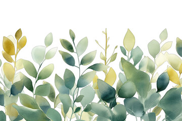 Wall Mural - bricolage texture background fashion greeting branch leaf beautiful watercolor seamless border 4 illustration green gold leaves branches