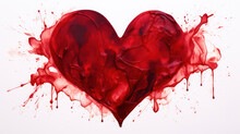 Abstract Decorative Red Heart On White Background As Wallpaper Background Illustration, Alcohol Ink