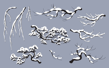 Wall Mural - Set of Snow Covered Tree Branches