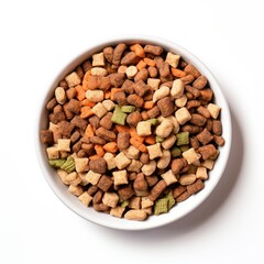 Wall Mural - Pet Foods on bowl, top view with white background