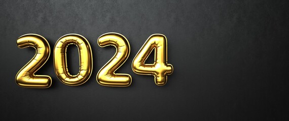 Wall Mural - Golden Balloons 2024 - 3D Illustration