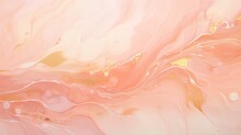 Abstract Peach And Gold Marble Marbled Ink Painted Painting Texture Luxury Background Banner. Golden Rose Gold Waves Swirl Gold Painted Splashes