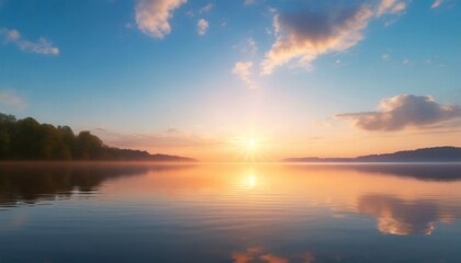 Wall Mural - Beautiful summer sunrise over lake	
