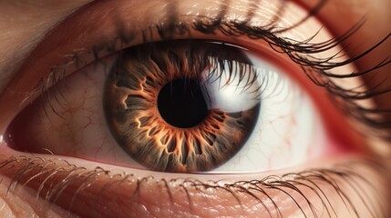 Sticker -  a close up of a person's eye showing the iris of a brown eye with long eyelashes and a black circle in the center of the iris of the eye.