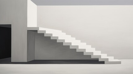 Poster -  a black and white photo of a staircase leading up to a room with a door in the middle of the room and a door in the middle of the room.