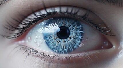 Canvas Print -  a close up of a person's blue eye with drops of water on the iris and the iris part of the eye and the iris part of the eye.