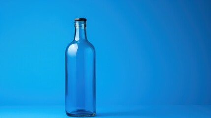 Canvas Print -  a blue glass bottle with a black cap on a blue background with a shadow on the bottom of the bottle and the bottom of the bottle has a black cap.