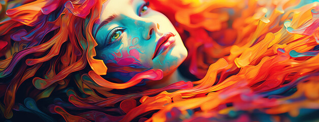 Wall Mural - A woman with colorful paint on her face