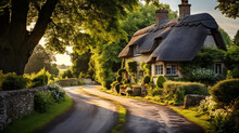 Charming Thatched Cottages Nestling In An English Countryside