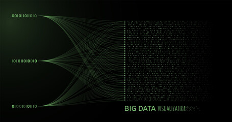 Big data visualization. Large streams and data collection. Binary code sorting, visualization of complex algorithms. Vector illustration