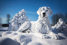 Dog Made Out Of Snow. Ai Generative Art	
