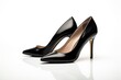 Black High Heels - Footwear for Elegance and Style. Leather Shoes with Glamorous Heels on White Background
