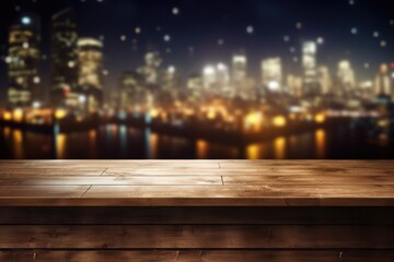 Wall Mural - Blurred Beverages Bar Backdrop on Wooden Table. A View of Beer Counter Top in Pub Eatery and Cafe Background