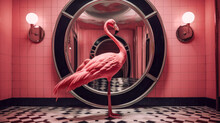 Generative AI Image Of A Flamingo In A Vintage Room