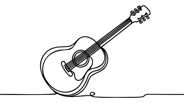 One single line drawing of wooden classic acoustic guitar.