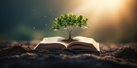 an open book with a plant growing out of its pages. perfect for illustrating growth, learning, and t