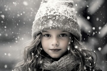 Canvas Print - A little girl wearing a hat and scarf in the snow. Perfect for winter-themed designs or holiday projects