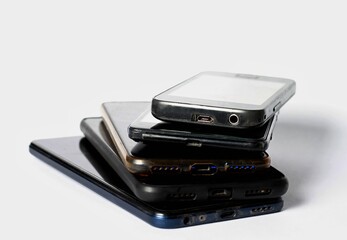 Wall Mural - old mobile phones on table no people stock photo stock image