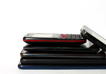 Wall Mural - old mobile phones on table no people stock photo stock image