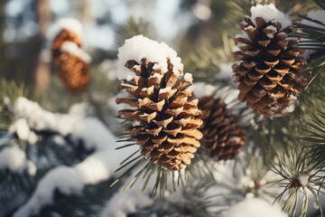 Wall Mural - Close up of pine cones on a tree. Great for nature or holiday-themed designs