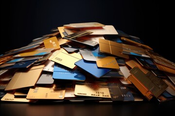Wall Mural - A pile of credit cards stacked on top of each other. Can be used to illustrate financial concepts and consumerism