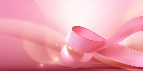 Poster - Pink ribbon on a pink background, suitable for breast cancer awareness or feminine themes