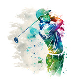 Fototapeta Do akwarium - watercolor golfer with club