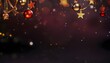 Colorful stars and baubles on strings at the top. Bokeh effect in the background.Christmas banner with space for your own content.