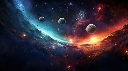 Wall Mural - Beautiful space landscape with planet and nebula in the night sky wallpaper background