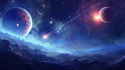 Wall Mural - Beautiful space landscape with planet and nebula in the night sky wallpaper background