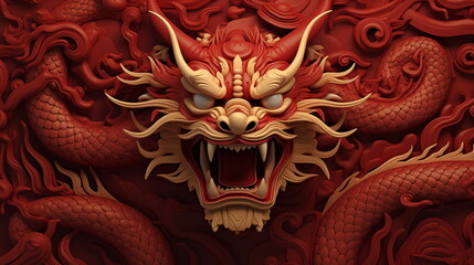 Sticker - A red and gold dragon statue