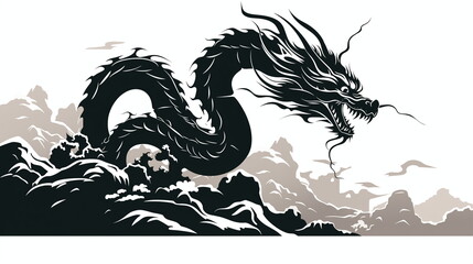 Sticker - A black dragon with a long tail