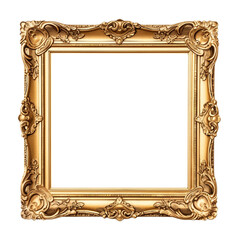 Vintage Baroque Square Gold Frame isolated on transparent background PNG