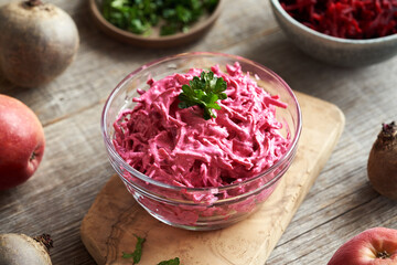 Wall Mural - Red beet salad with sour cream and apples